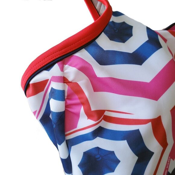 NWOT Lands' End Scoop Neck X-Back One-Piece Swimsuit Umbrella Print Size 12 - Picture 8 of 15